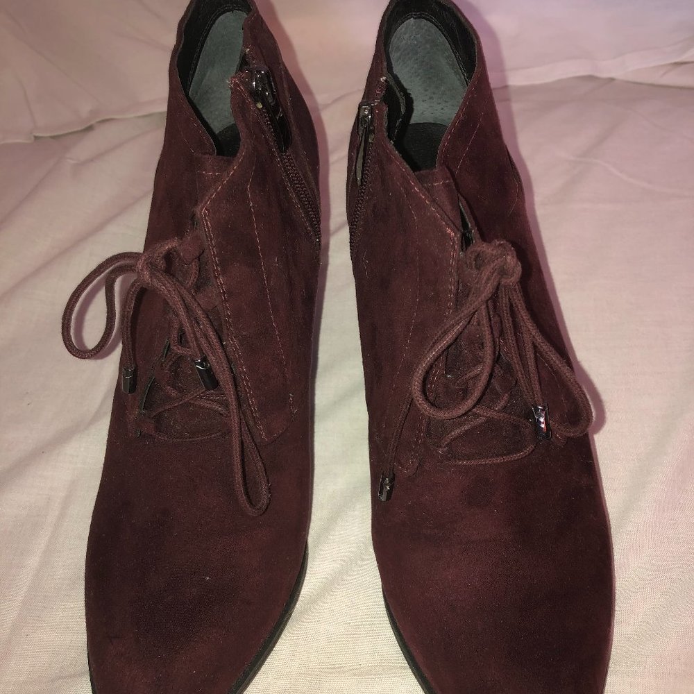 Suede wedge-heeled booties with side-zip
